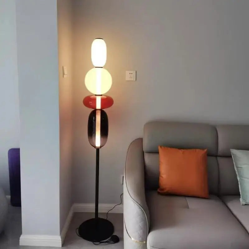 Lampadaire à globes de verre coloré empilés, ampoules LED fournies