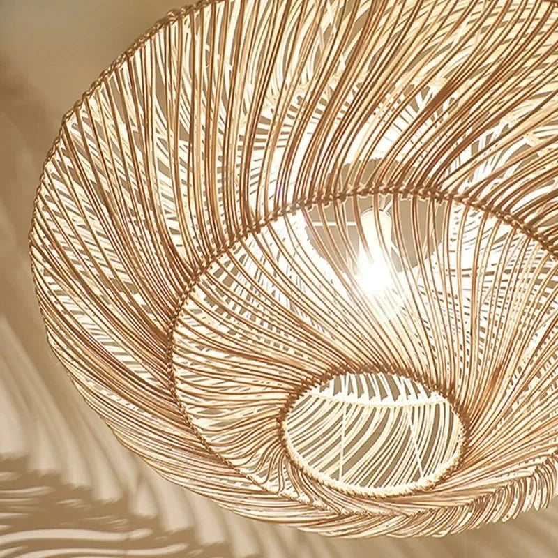 Suspension soucoupe en rotin filé, beige ou noire, de 50 à 80 cm
