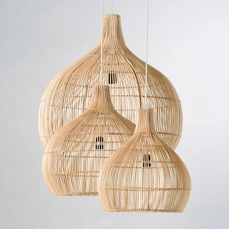Suspension gourde en lattes de rotin, naturel ou noir, Ø 30 à 60 cm