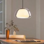 Suspension double verre opalin et cloche teintée, Ø 25 ou 40 cm