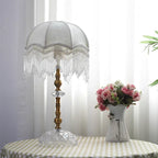 Lampe de chevet vintage en velours, abat-jour dôme à franges perlées