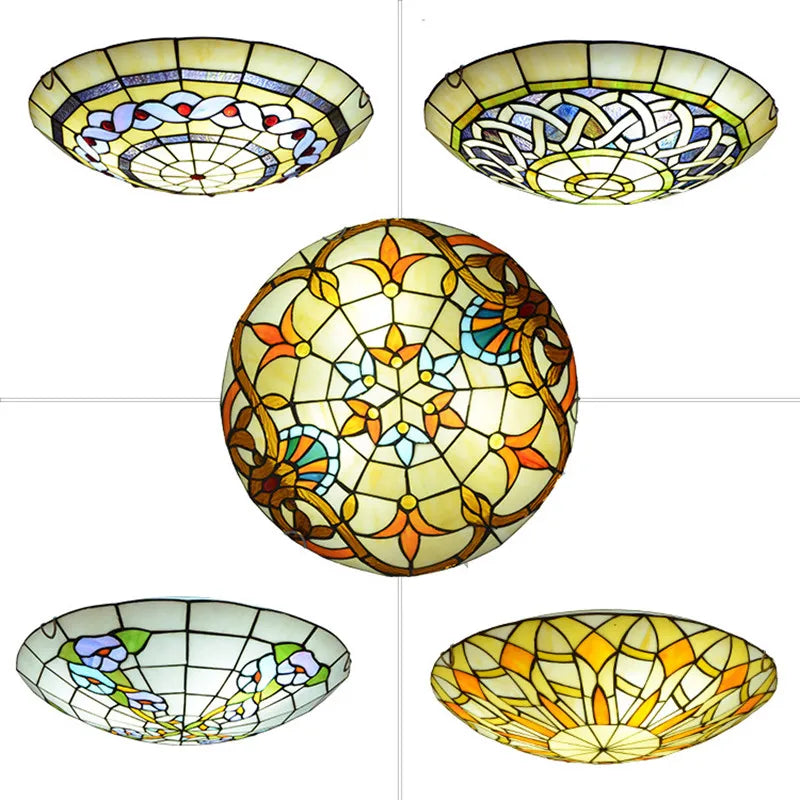 Plafonnier style Tiffany en verre coloré, vasque Ø 30 ou 40 cm