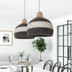 Suspension en rotin bicolore à chevrons, douze coloris, Ø 30 à 60 cm