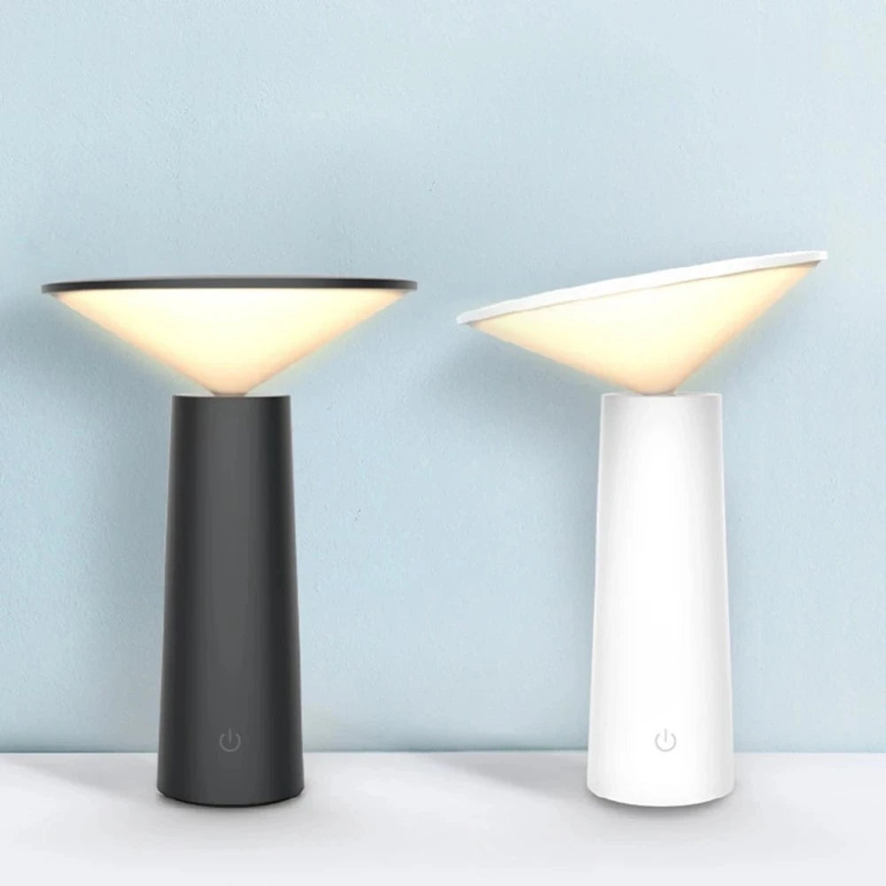 Lampe de table sans fil à tête conique orientable, noire ou blanche