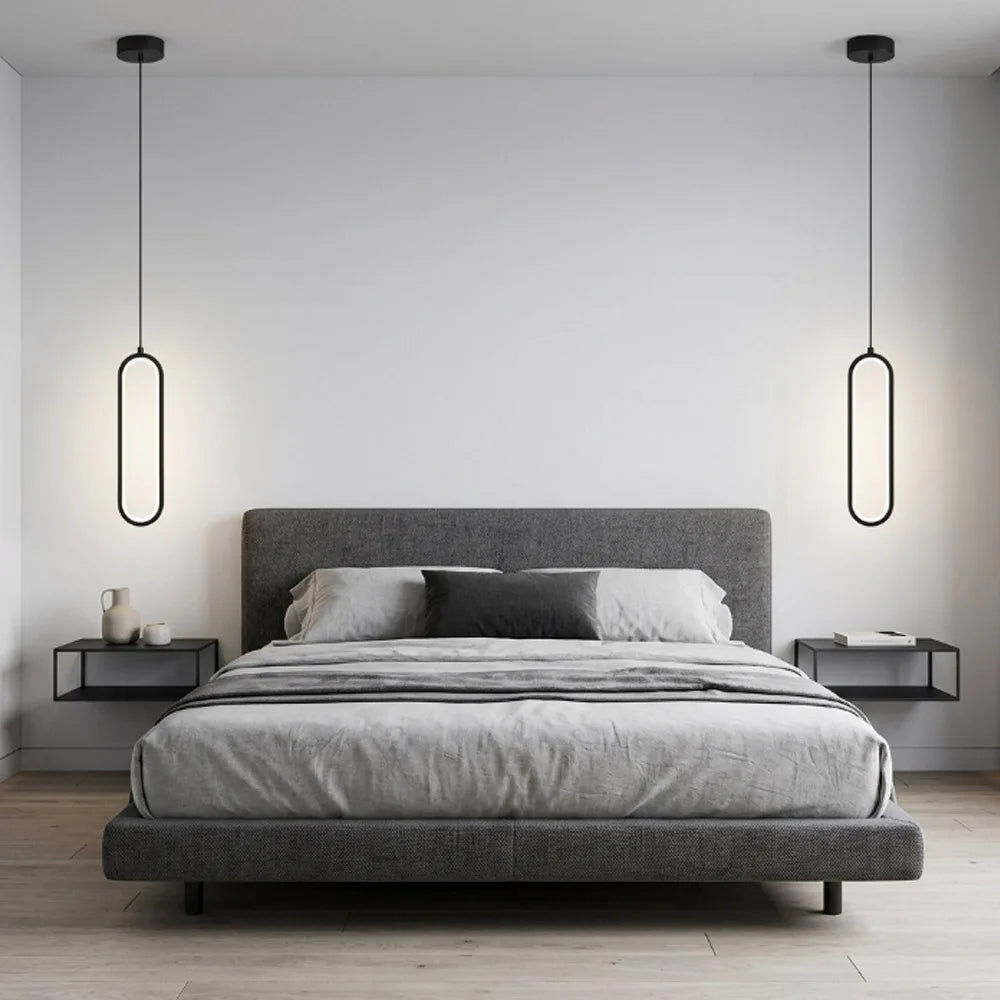 Suspension de chevet LED boucle ovale 40 cm, dorée ou noire