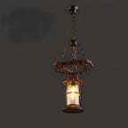 Lustre roue de charrette en bois à lanternes, 1 à 8 lumières E27