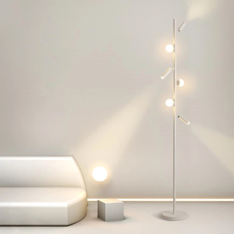 Lampadaire noir à trois boules et trois spots orientables, 158 cm