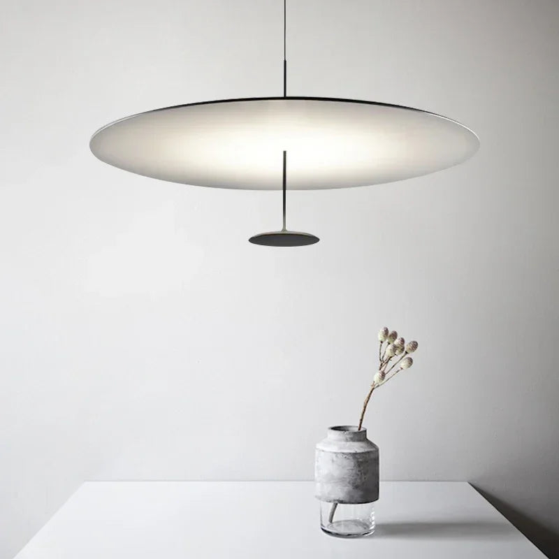 Suspension disque en aluminium blanc à lumière indirecte, LED