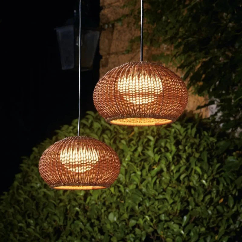 Suspension citrouille en rotin marron ou blanc, Ø 40 ou 60 cm