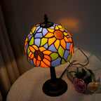 Petite lampe style Tiffany à tournesols, vitrail bleu et orangé