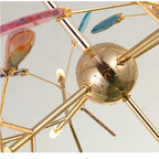 Lustre luciole en métal doré et tranches d'agate colorées, 15 modèles