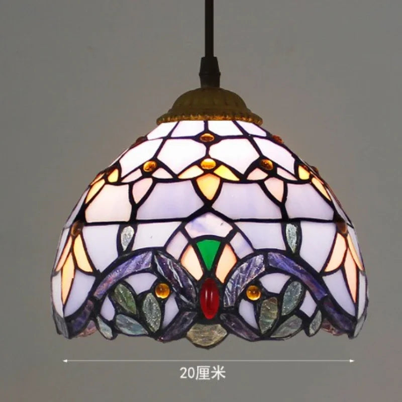 Suspension en verre vitrail Ø 20 cm, quinze décors colorés, E27