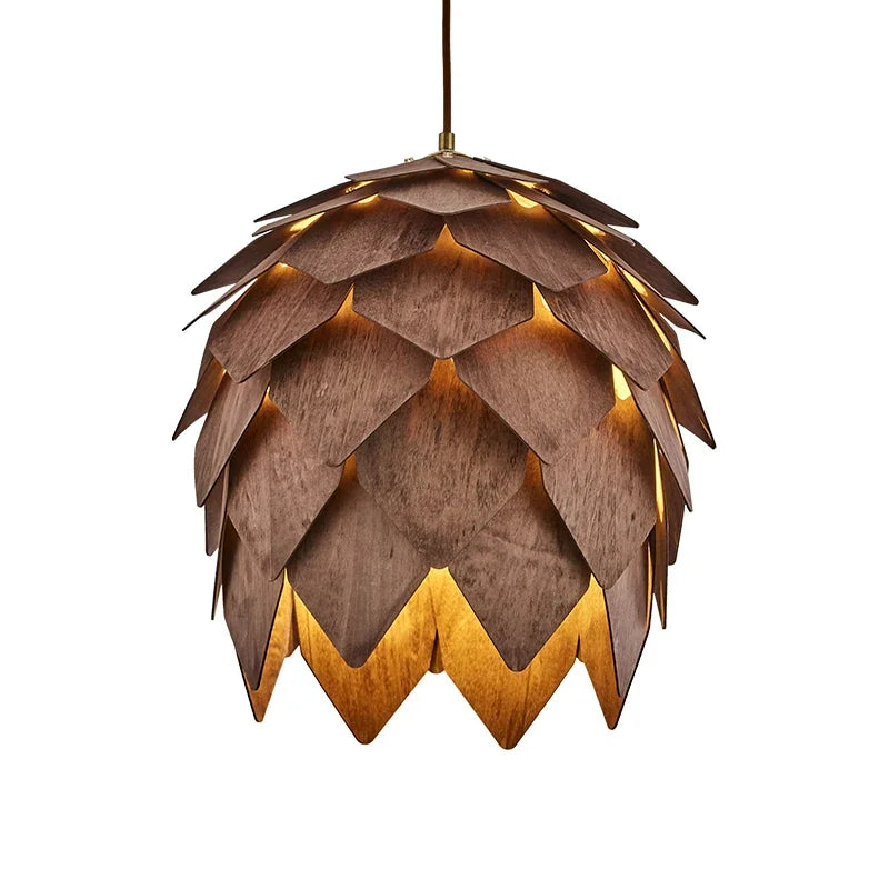 Suspension pomme de pin en bois, Ø 25 à 60 cm, douille E27