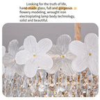 Lustre en cristal couronné de fleurs en verre blanc, rond ou ovale