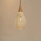 Suspension goutte en rotin à coiffe en bois foncé, câble noir 120 cm
