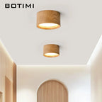 Petit plafonnier LED rond en bois, noir ou naturel, Ø 9,5 cm