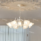 Lustre à tulipes en verre blanc et bras feuillus, 4 à 9 lumières