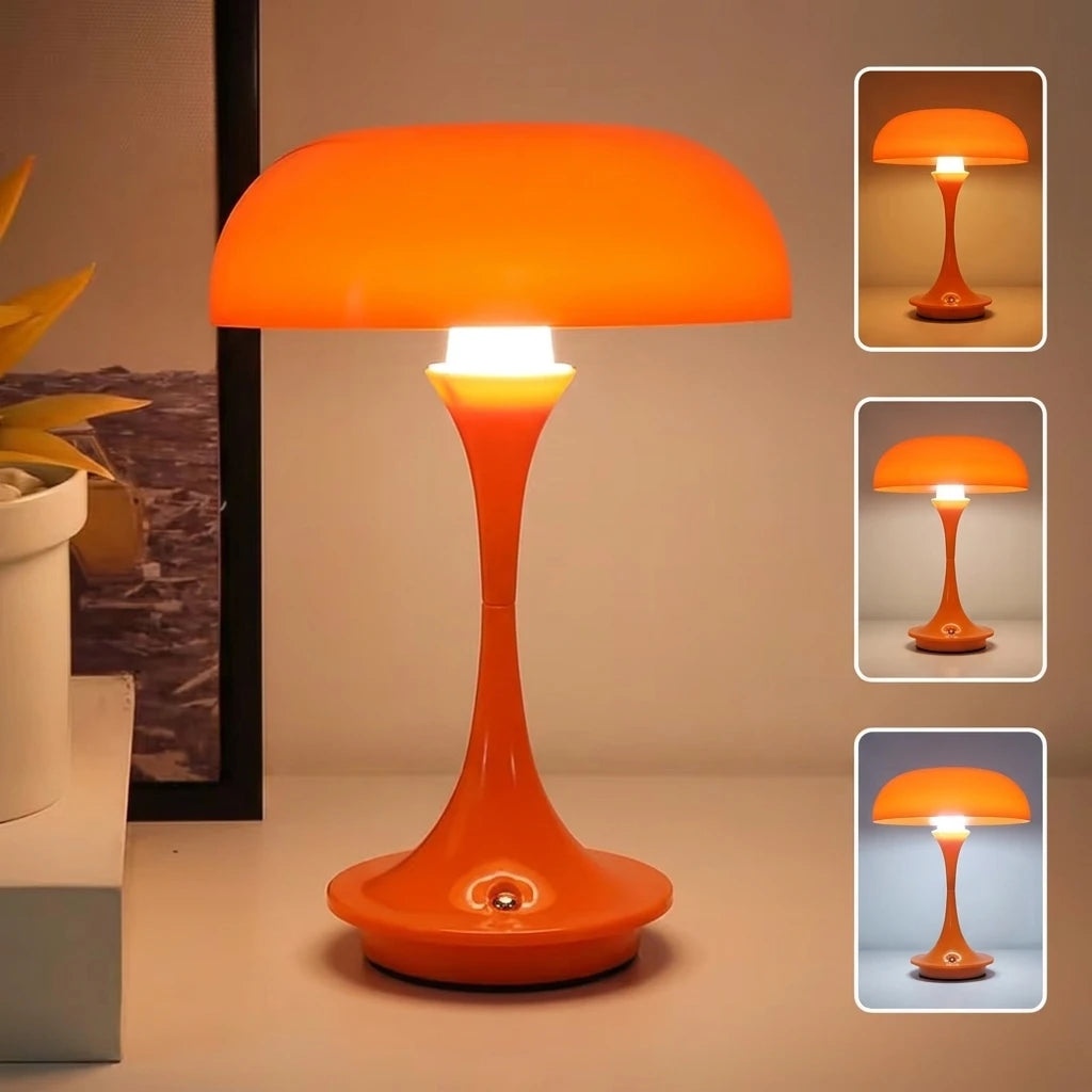 Lampe de chevet champignon sans fil orange ou blanche, 24 cm