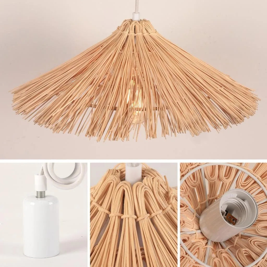 Lustre en fibre de bambou façon paille Ø 50 cm, quatre silhouettes