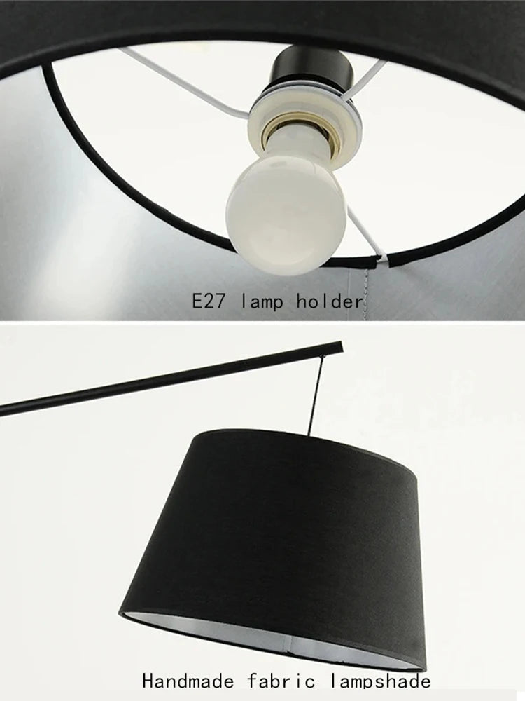 Lampadaire à bras déporté noir, abat-jour conique suspendu