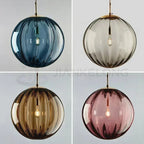 Suspension boule en verre nervuré teinté, Ø 15 ou 20 cm, douille E27