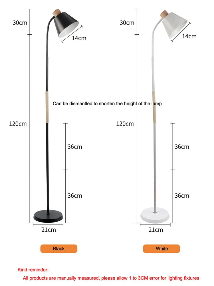 Lampadaire liseuse à col flexible, abat-jour métal et touche de bois