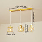 Suspension 3 lampes cages dorées, rosace ronde en cascade ou barre