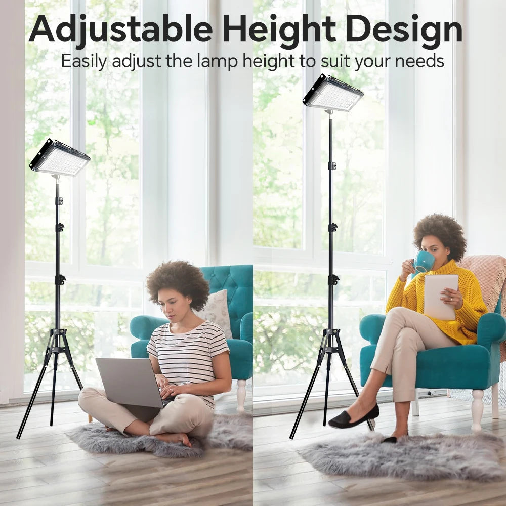 Lampadaire LED trépied télescopique à panneau orientable et minuterie