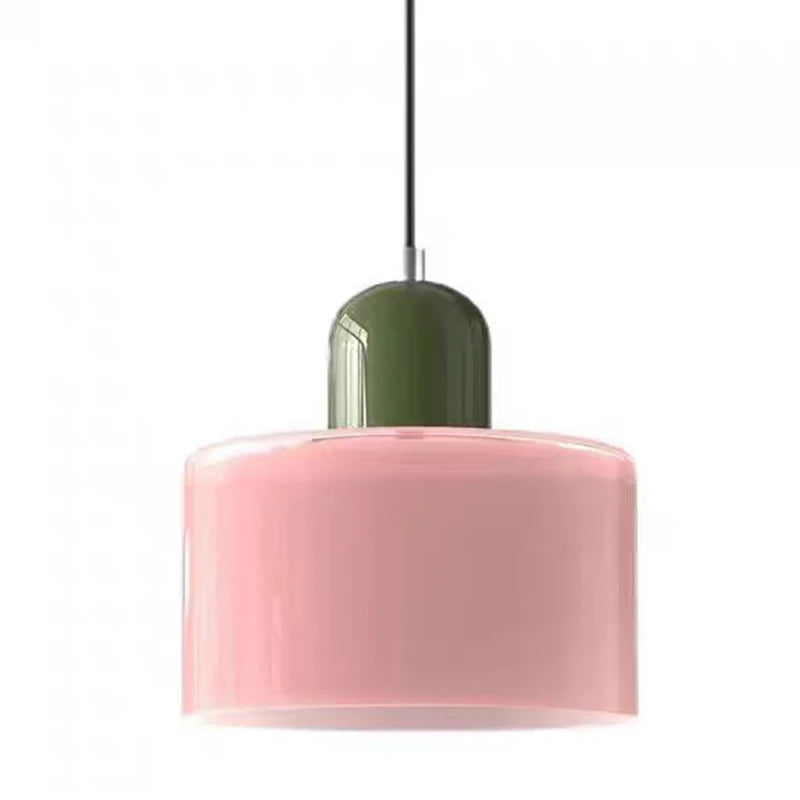 Petite suspension en verre coloré à coiffe contrastée, culot E27