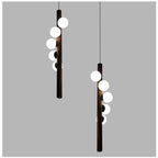 Suspension en bois et globes de verre opalin, 5 ou 7 lumières