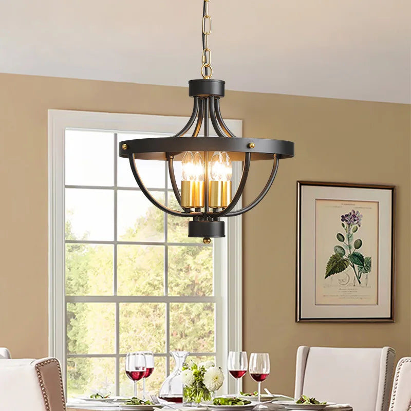 Lustre cage en fer noir façon lanterne