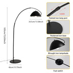 Lampadaire arc noir 185 cm, grand dôme Ø 34,5 cm et socle Ø 40