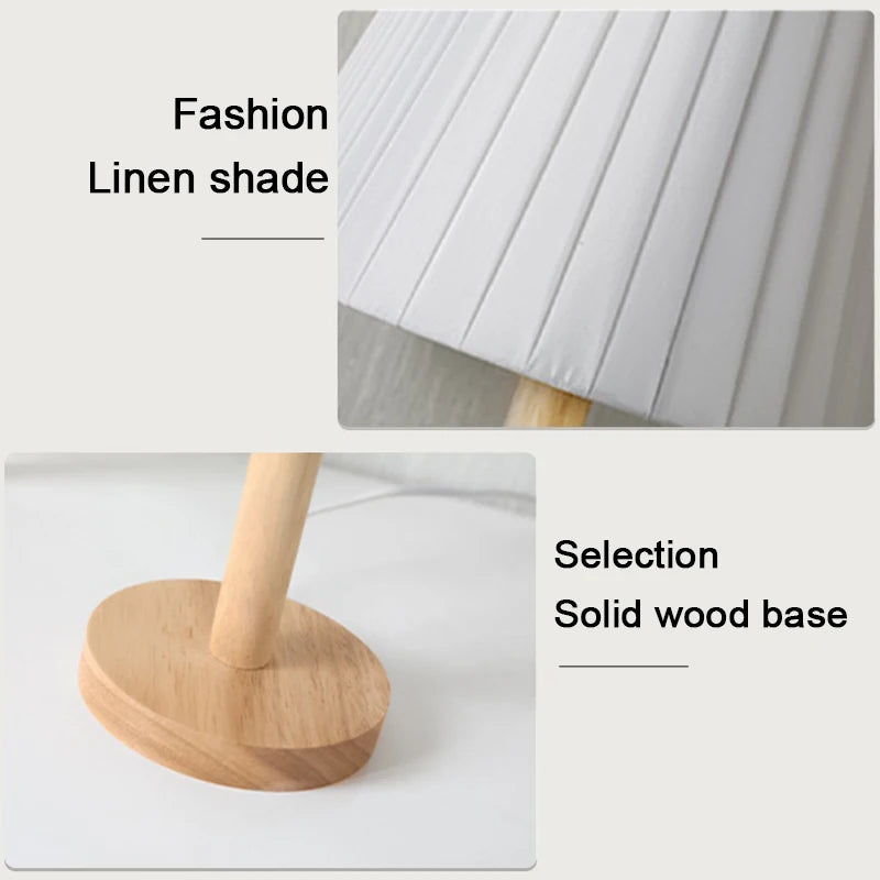 Lampe de chevet abat-jour tissu sur pied en bois, câble USB
