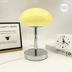 Lampe champignon en verre ovale sur tige chromée, 20 cm de diamètre