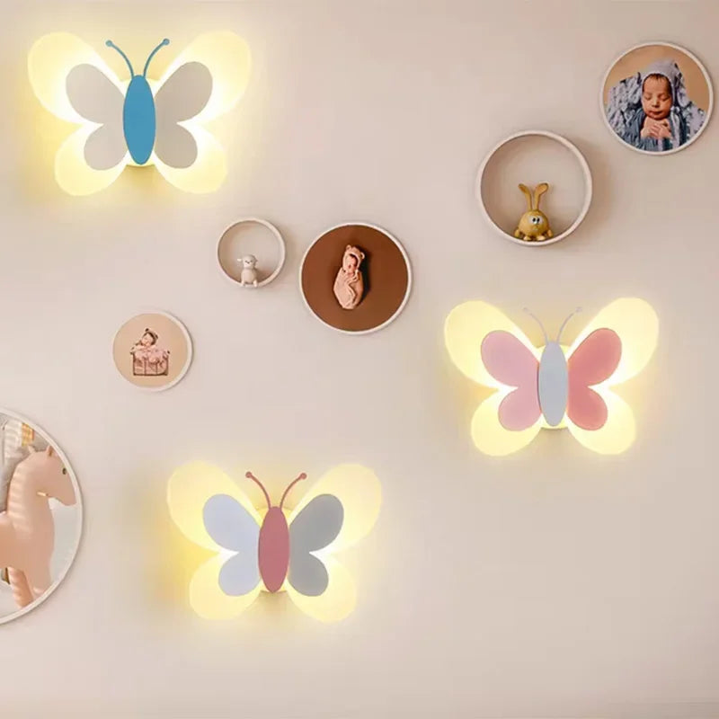 Applique murale papillon LED pastel pour chambre d'enfant, 24 cm