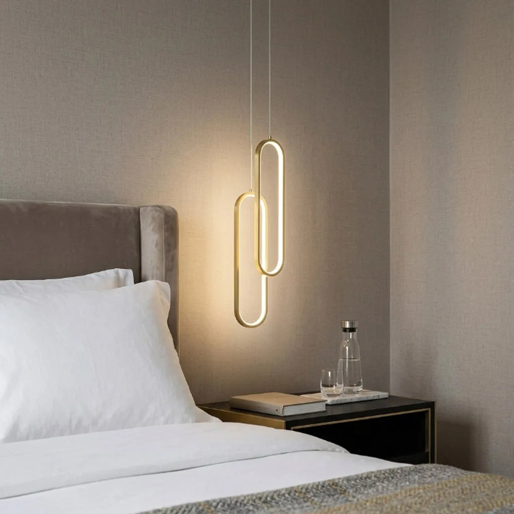 Suspension de chevet LED boucle ovale 40 cm, dorée ou noire