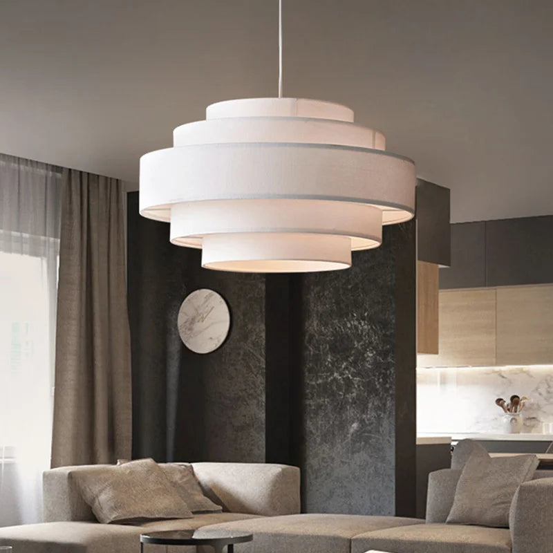 Suspension en tissu à niveaux : tambour, étagé ou rectangulaire, LED