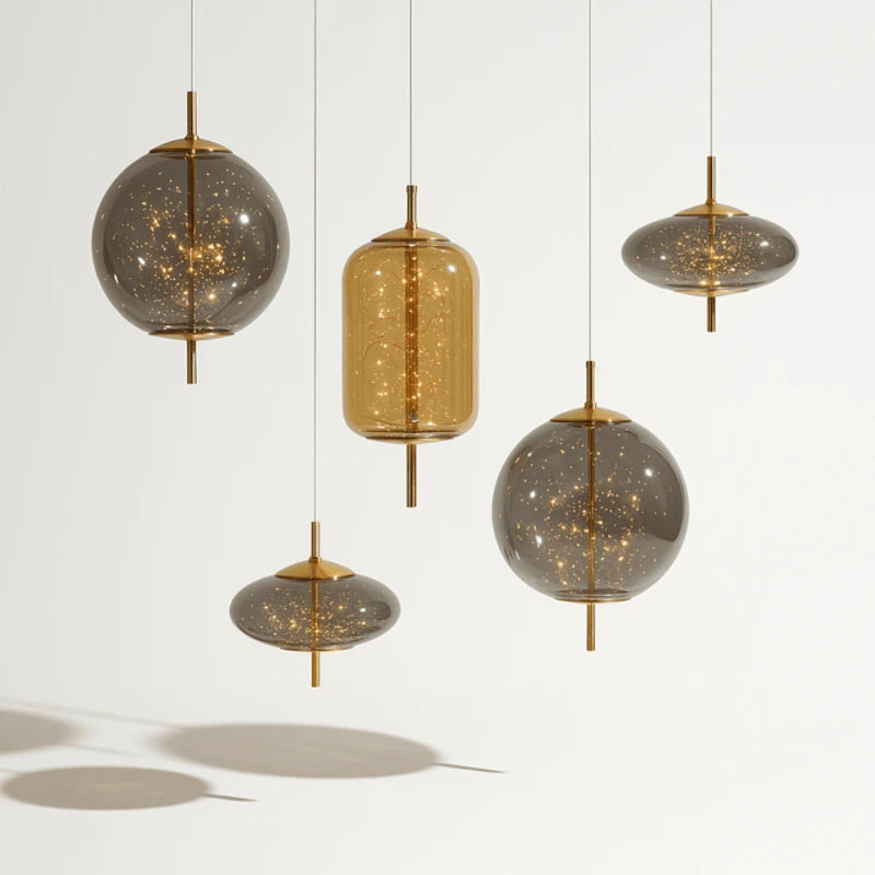 Suspension ciel étoilé en verre fumé et fil cuivré