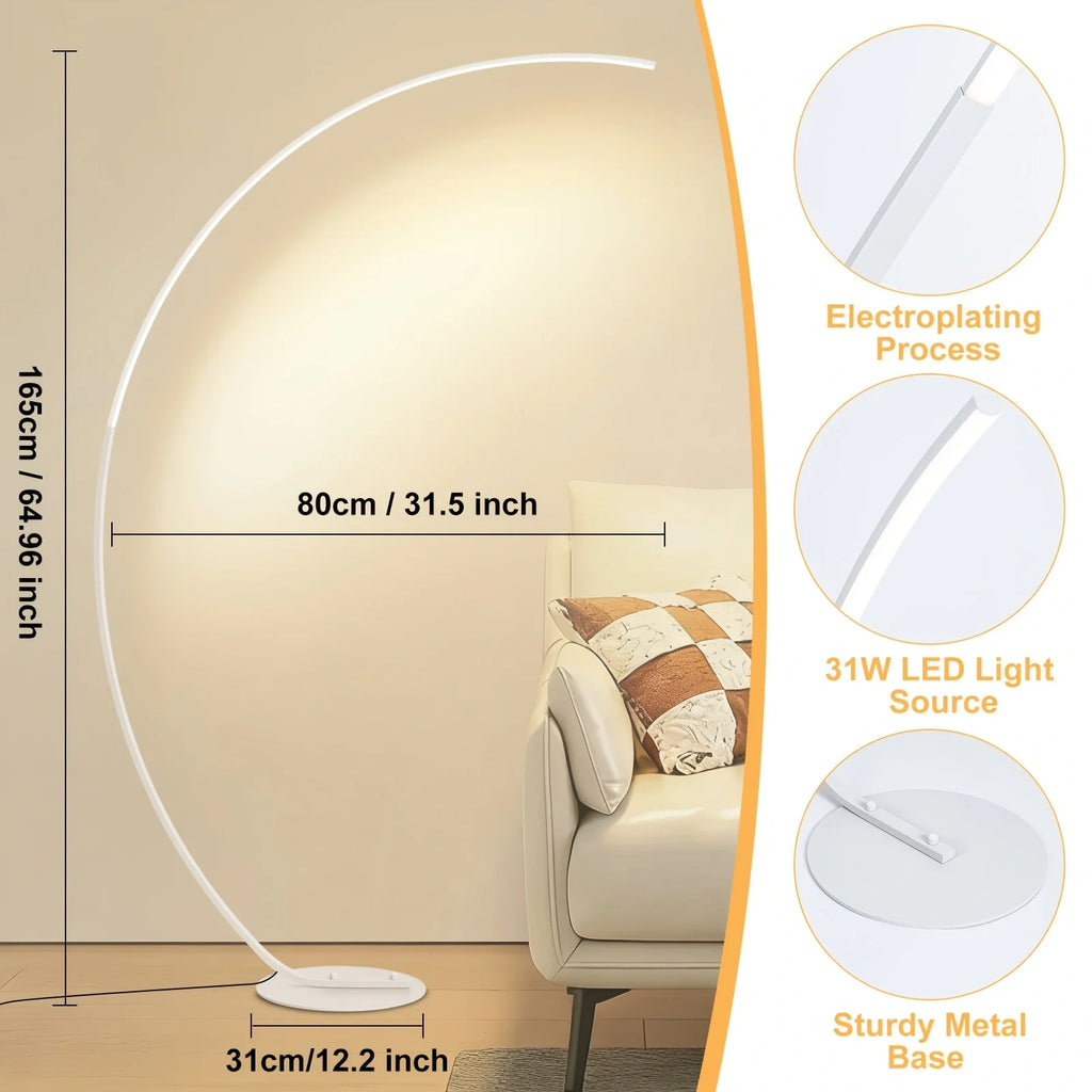 Lampadaire arc LED blanc ou doré, 165 cm, de 3000 à 6500 K