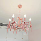 Lustre rose à nœuds et perles pour chambre de fille, 3 à 8 bougies