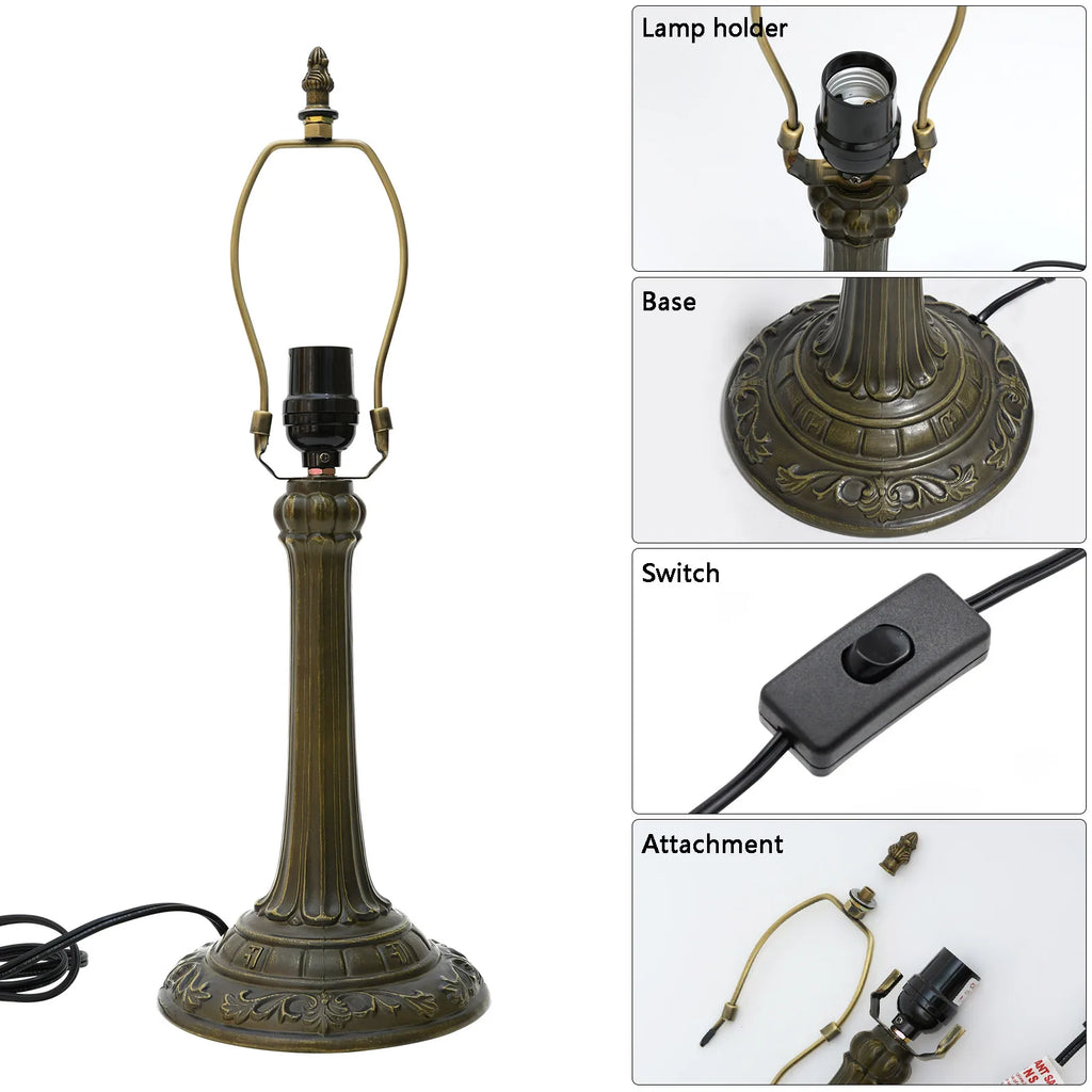 Pied de lampe vintage finition laiton vieilli, lyre et câble 145 cm