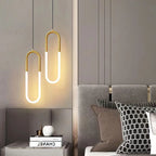 Suspension LED en boucle ou anneau lumineux, dorée ou noire, chevet