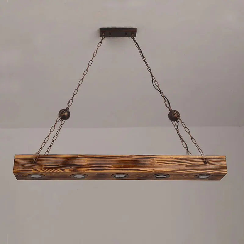 Lustre poutre en bois brûlé à spots LED, 4 ou 5 lumières, chaînes
