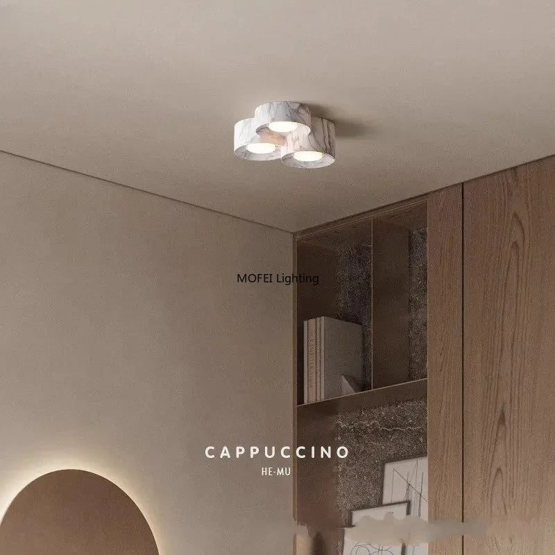 Plafonnier spot cylindrique effet bois ou marbre, 1 à 3 têtes GX53