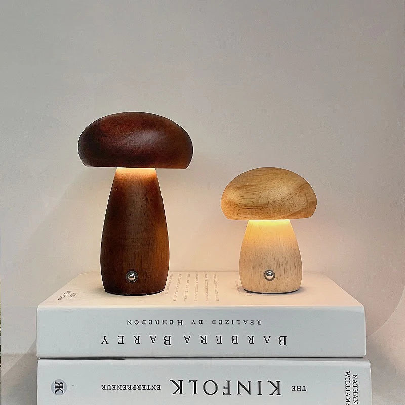 Lampe de chevet champignon en bois, petit 11 cm ou grand 16,5 cm