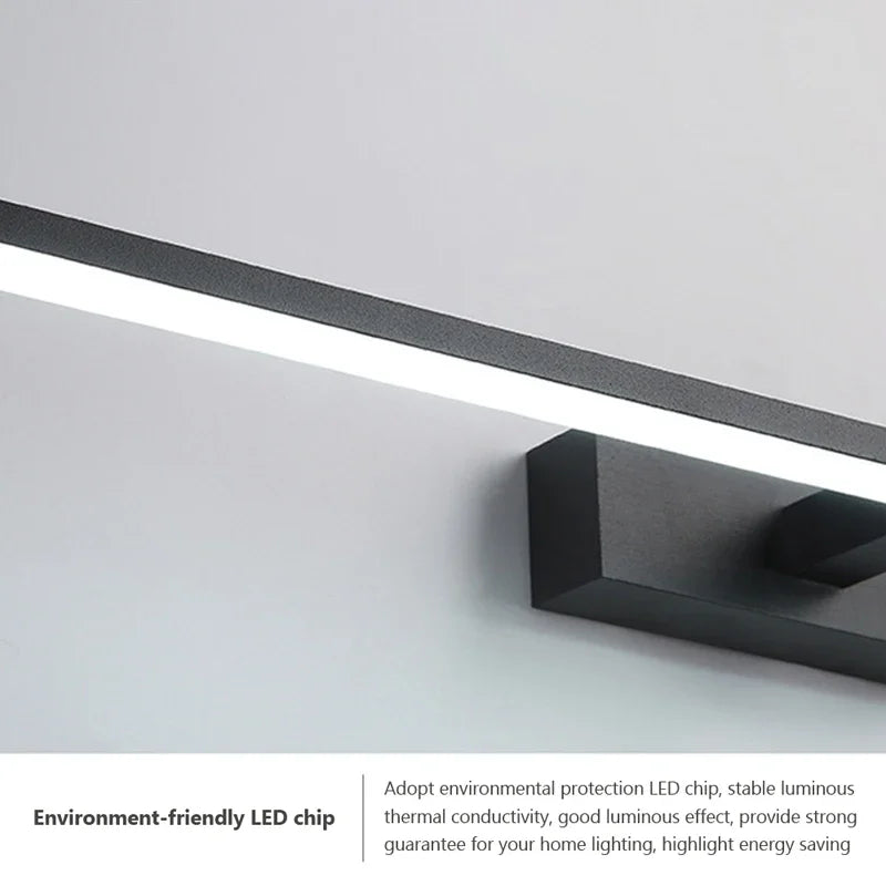 Applique murale LED miroir à barre déportée, blanche, noire ou dorée