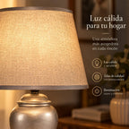 Lampe de chevet en céramique argentée, abat-jour en tissu, 39 cm