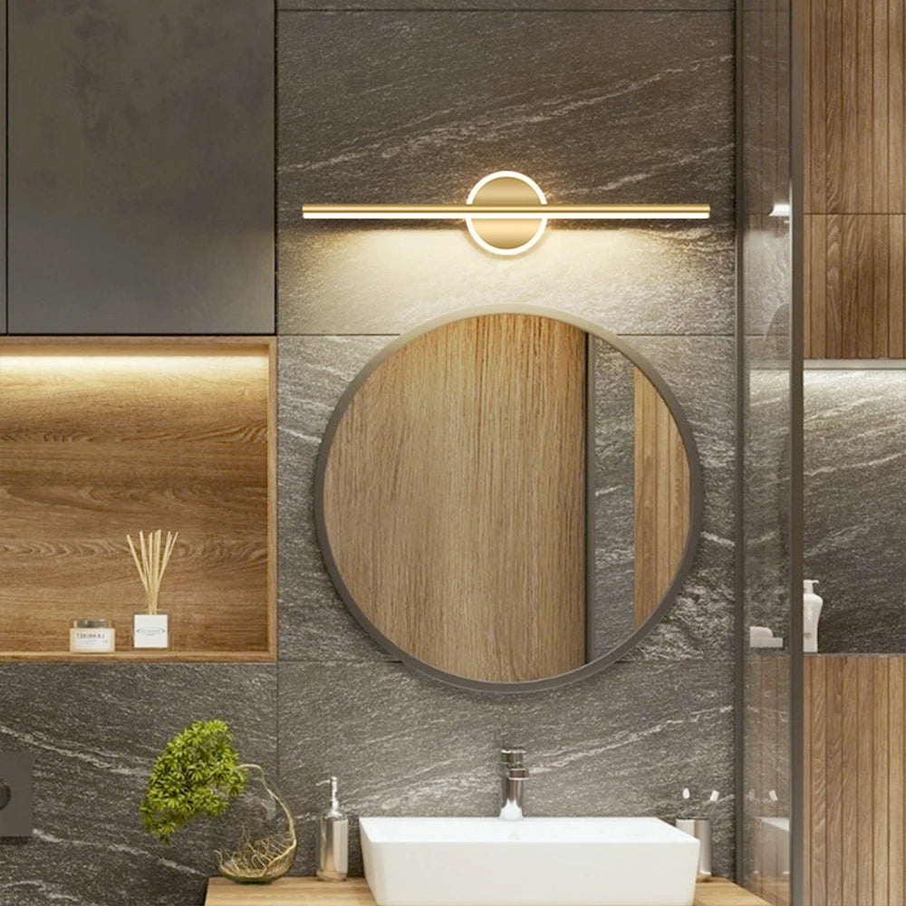 Applique murale LED barre fine et disque à halo, noire ou dorée