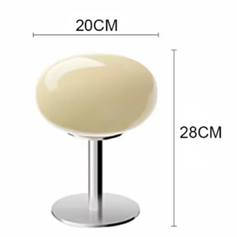 Lampe de chevet champignon en verre opalin rose ou jaune, pied chromé