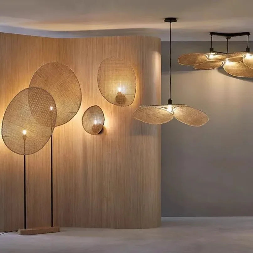 Lampadaire à disques en cannage de rotin, 8 modèles assortis